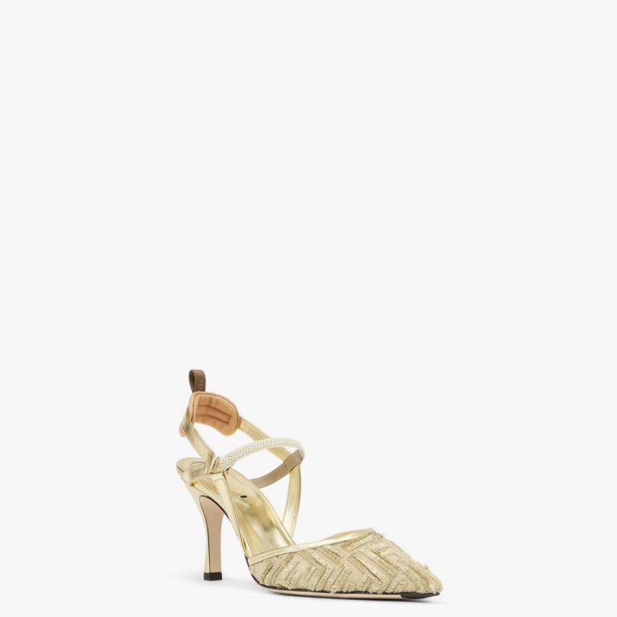 Damen Fendi Pumps Und Slingbacks | Slingback Mit Hohem Absatz Aus Mesh In Gold-Optik