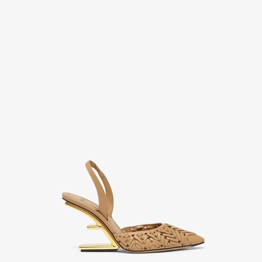 Damen Fendi Pumps Und Slingbacks | Slingback Mit Hohem Absatz Aus Leder In Beige