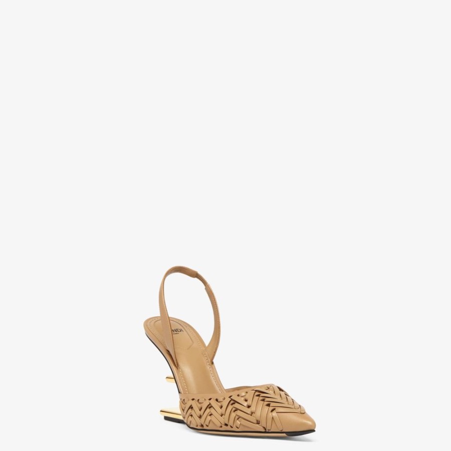 Damen Fendi Pumps Und Slingbacks | Slingback Mit Hohem Absatz Aus Leder In Beige