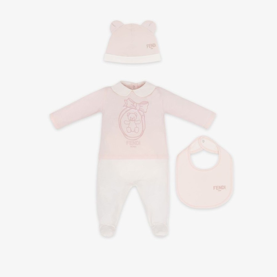 Kids Fendi Baby Junge | Baby-Set Aus Jersey In Weis Und Rosa