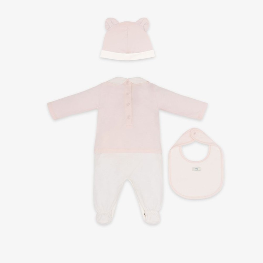 Kids Fendi Baby Junge | Baby-Set Aus Jersey In Weis Und Rosa