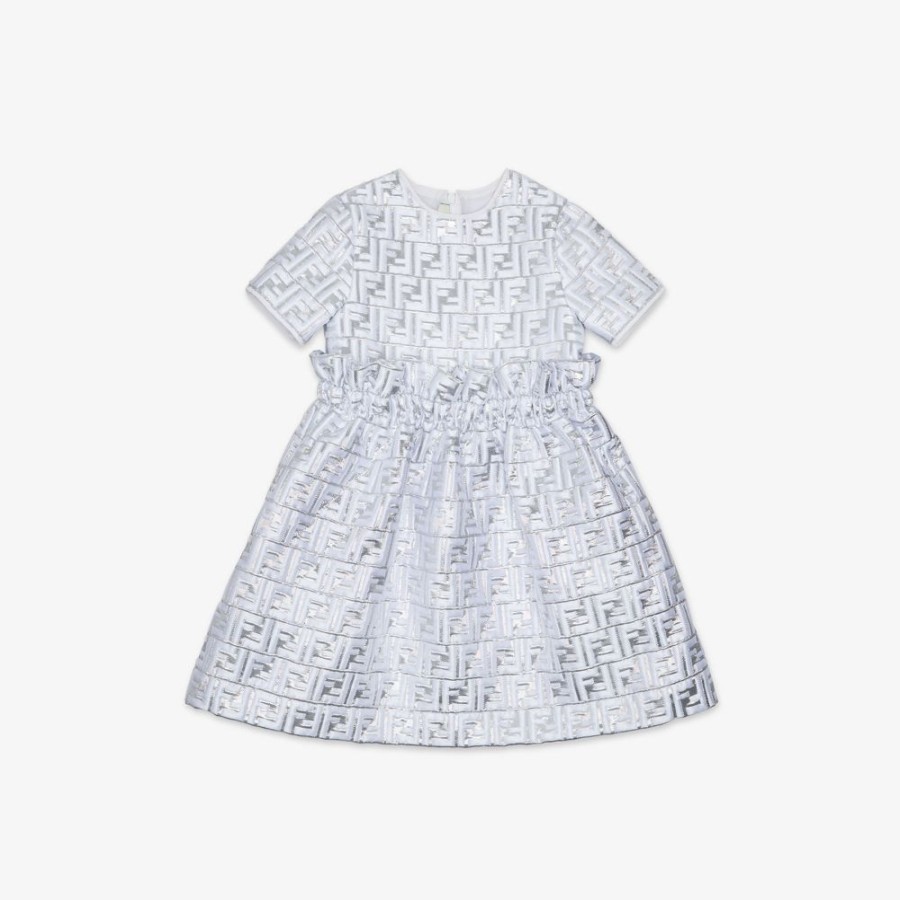 Kids Fendi Ready To Wear | Junior-Kleid Aus Jacquard In Silberfarben