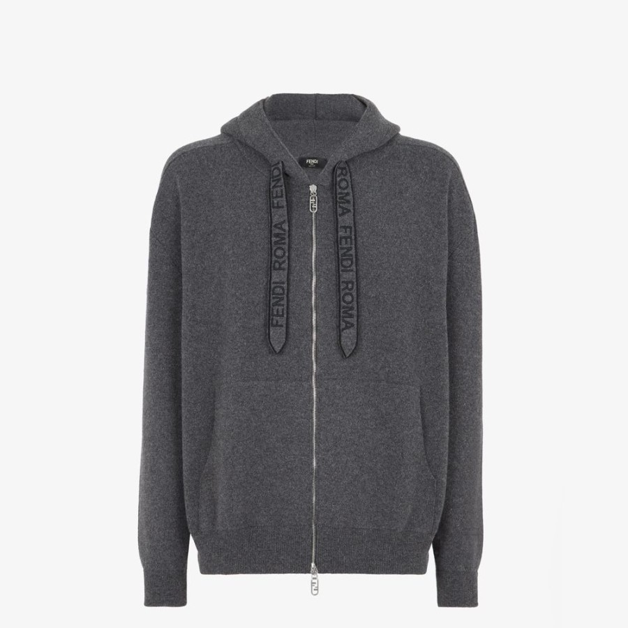 Herren Fendi Strickbekleidung | Cardigan Aus Kaschmir In Grau