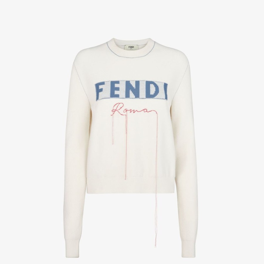 Damen Fendi Strickbekleidung | Pullover Aus Kaschmir In Weis