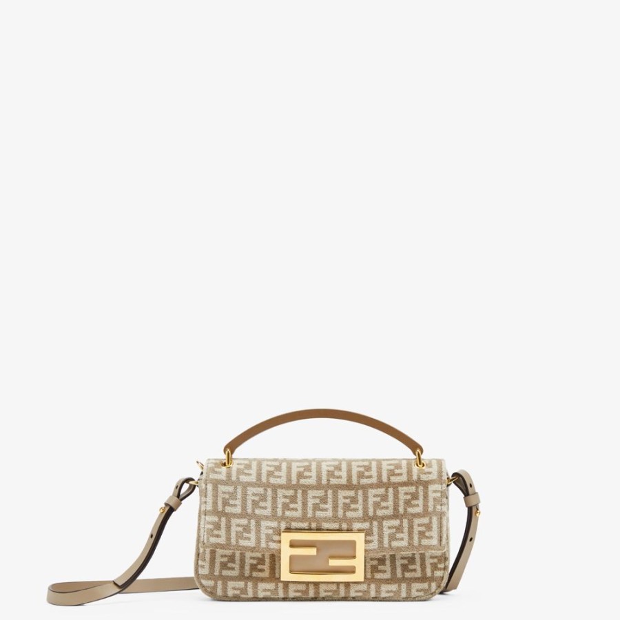 Damen Fendi Mini-Taschen | Pochette Aus Tapestry-Stoff In Taubengrau Mit Ff-Muster