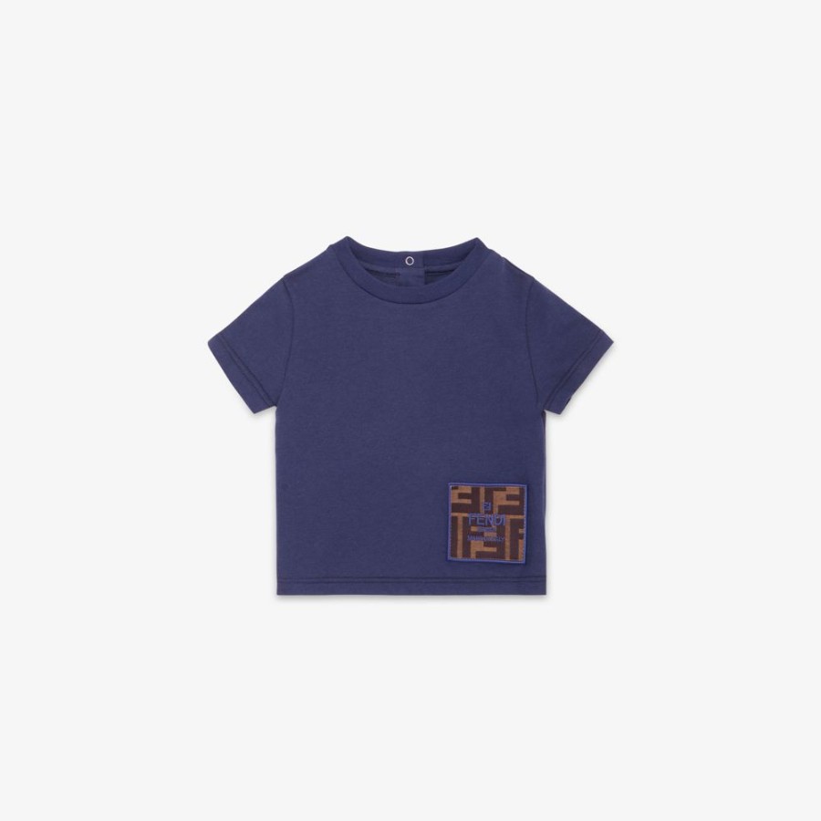 Kids Fendi Baby Madchen | Baby-T-Shirt Aus Jersey In Blau Mit Patch