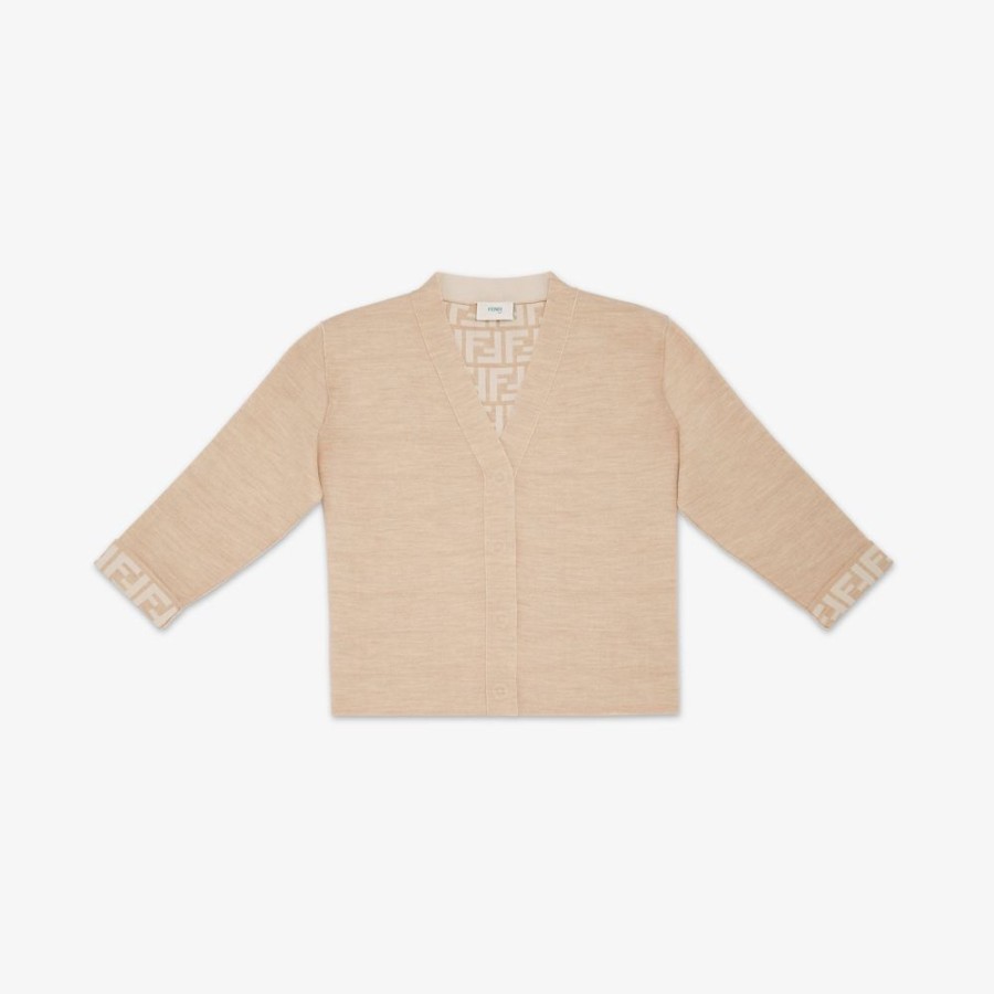 Kids Fendi Ready To Wear | Junior-Cardigan Aus Wolle In Beige