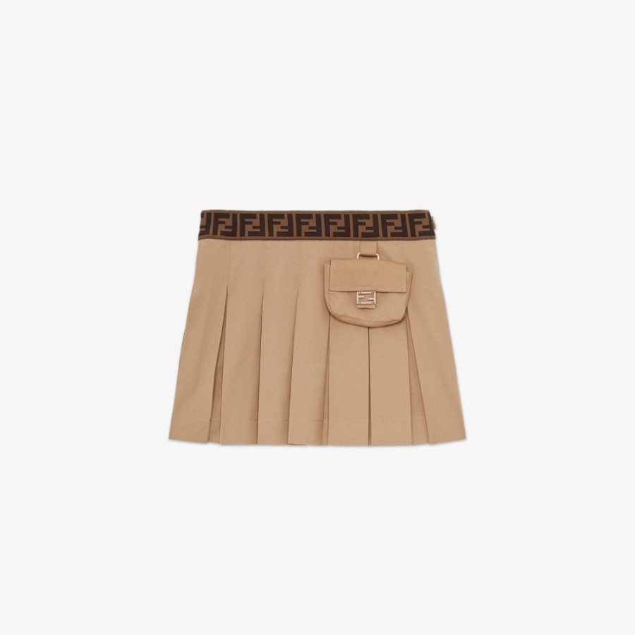 Kids Fendi Ready To Wear | Junior-Minirock Aus Gabardine In Beige