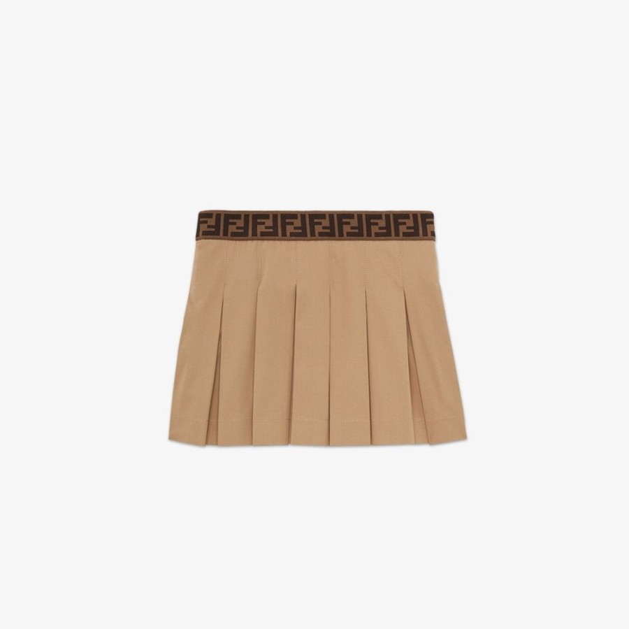 Kids Fendi Ready To Wear | Junior-Minirock Aus Gabardine In Beige