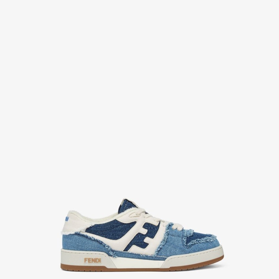 Herren Fendi Sneakers | Low-Top Aus Denim In Blau