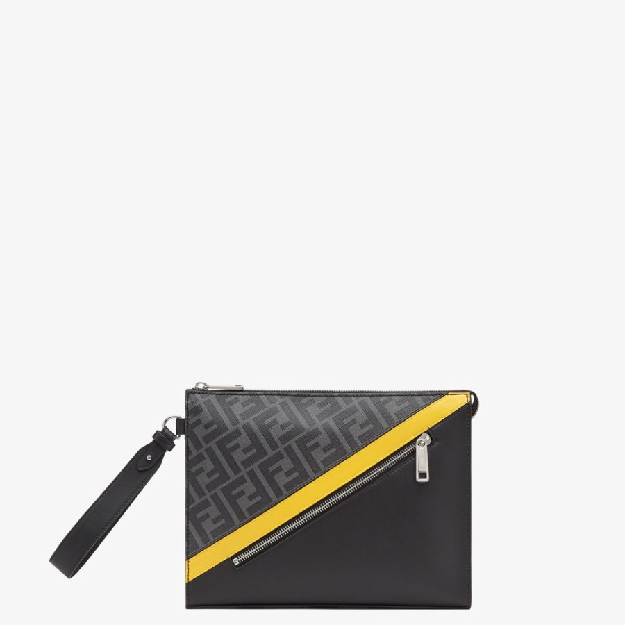 Herren Fendi Pochettes Und Handyhullen | Pochette Aus Stoff In Grau