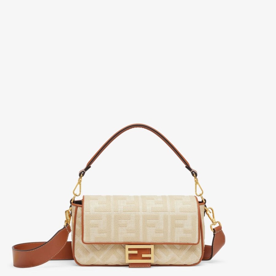 Damen Fendi Schulter- Und Crossbody-Taschen | Tasche Aus Naturstroh Mit Ff-Stickerei