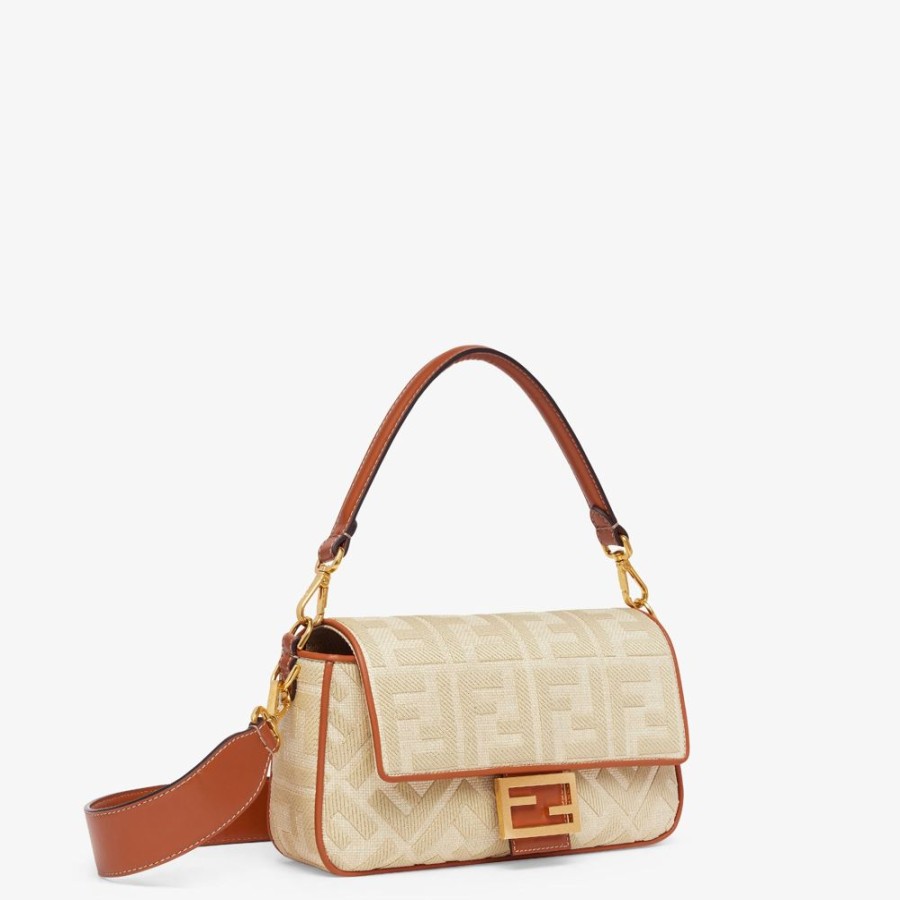 Damen Fendi Schulter- Und Crossbody-Taschen | Tasche Aus Naturstroh Mit Ff-Stickerei