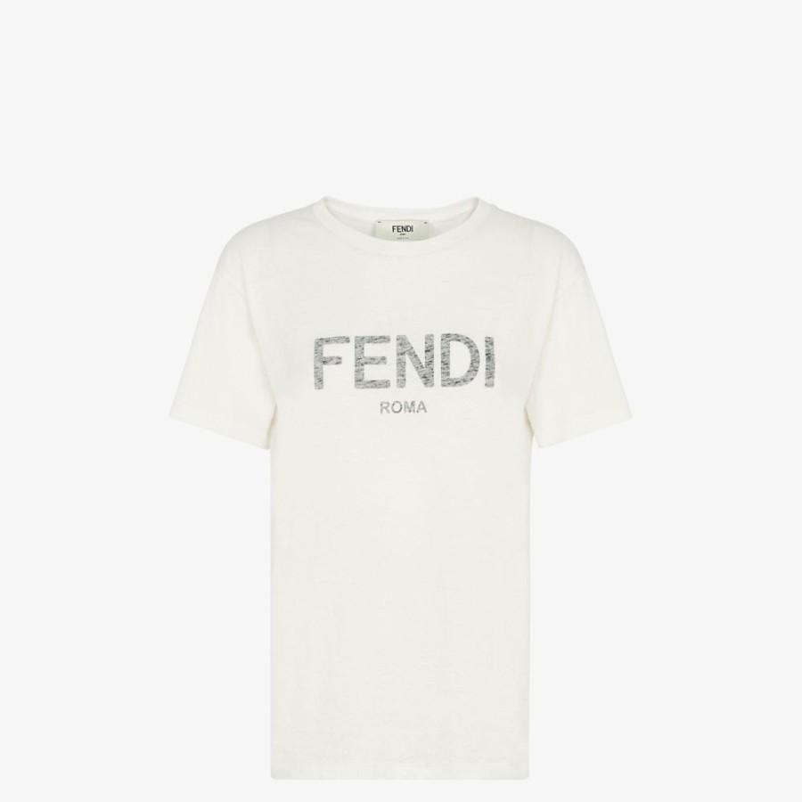 Damen Fendi T-Shirts Und Sweatshirts | T-Shirt Aus Jersey In Weis