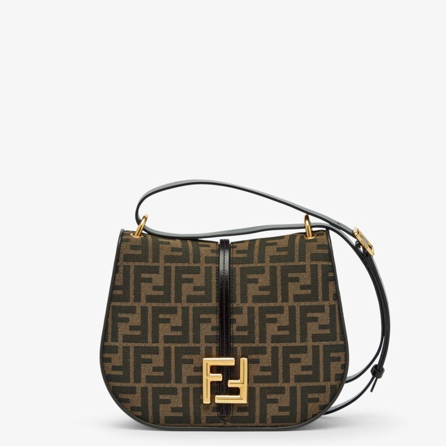 Damen Fendi Schulter- Und Crossbody-Taschen | Tasche Aus Jacquardgewebe Mit Ff-Muster In Braun Und Leder