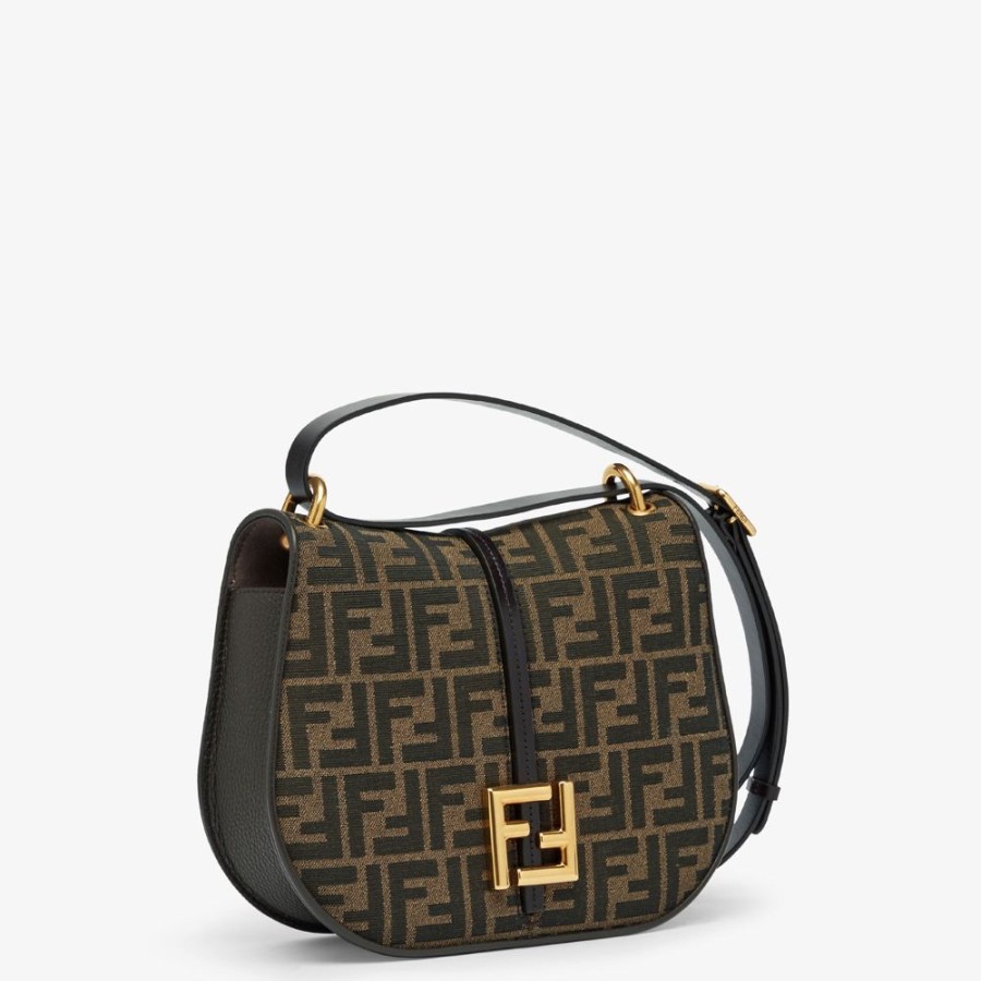 Damen Fendi Schulter- Und Crossbody-Taschen | Tasche Aus Jacquardgewebe Mit Ff-Muster In Braun Und Leder