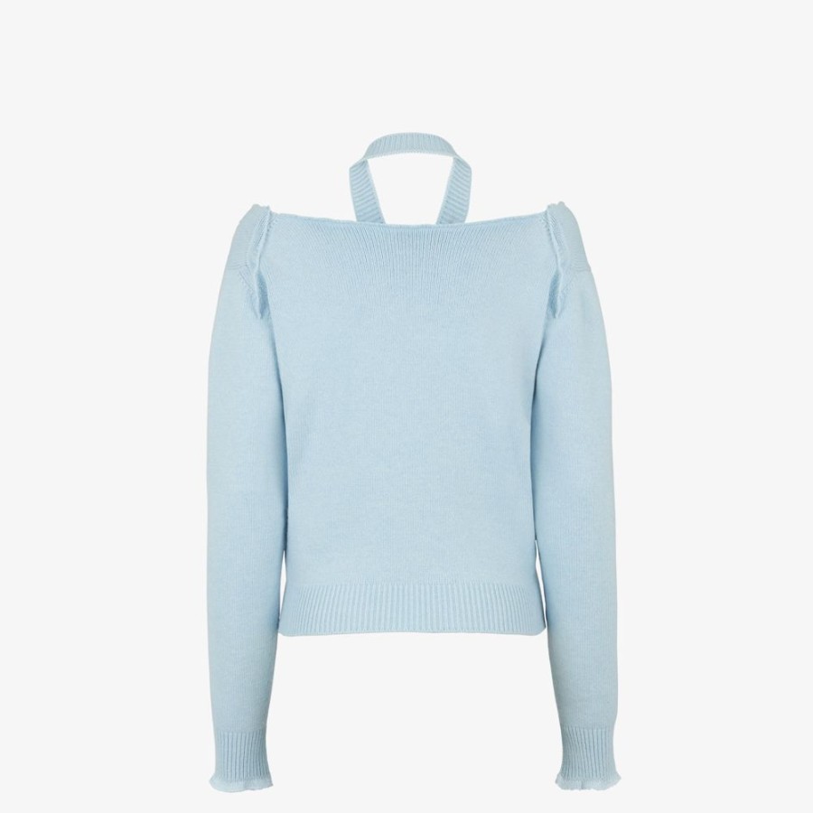 Damen Fendi Strickbekleidung | Pullover Aus Kaschmir In Hellblau