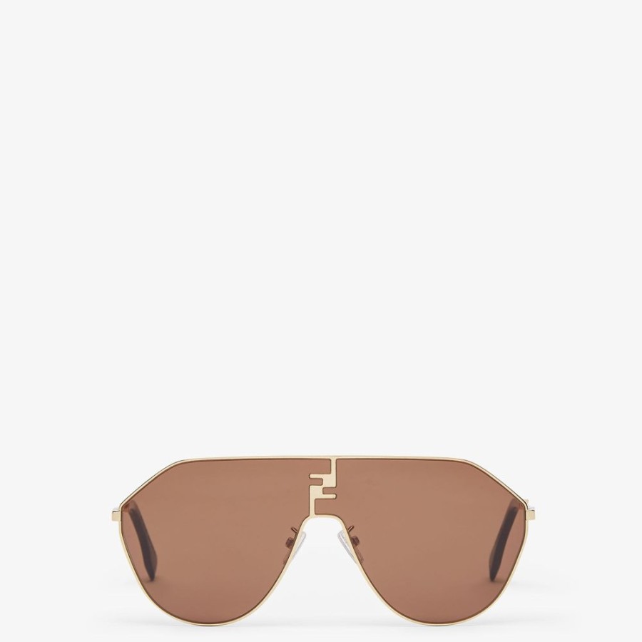 Herren Fendi Sonnenbrillen | Sonnenbrille Aus Metall In Der Farbe Gold Mit Glasern In Braun