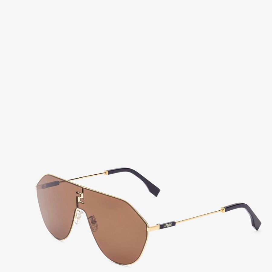 Herren Fendi Sonnenbrillen | Sonnenbrille Aus Metall In Der Farbe Gold Mit Glasern In Braun