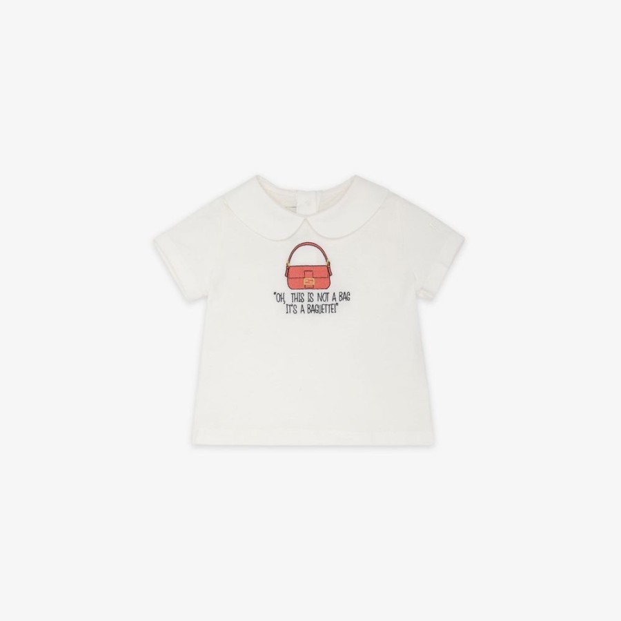 Kids Fendi Baby Madchen | Baby-T-Shirt Aus Jersey In Weis Mit Stickerei