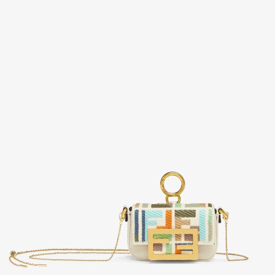 Damen Fendi Miniature Taschen | Anhanger Aus Canvas In Beige