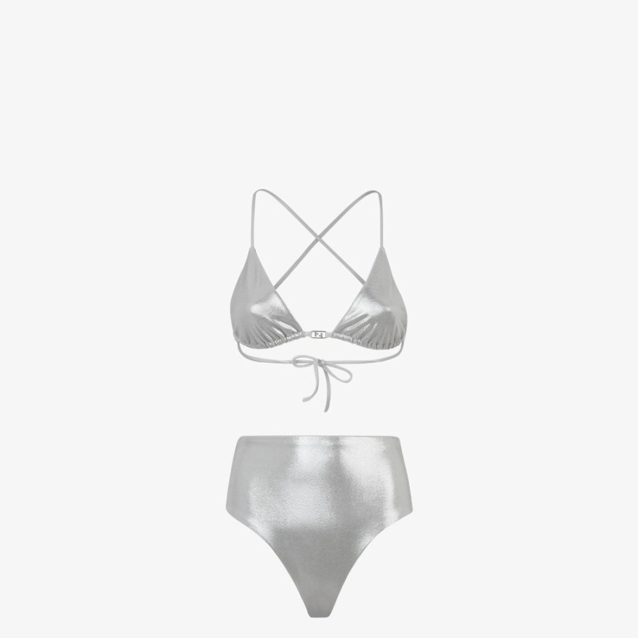 Damen Fendi Swimwear | Bikini Aus Lycra® In Silberfarben