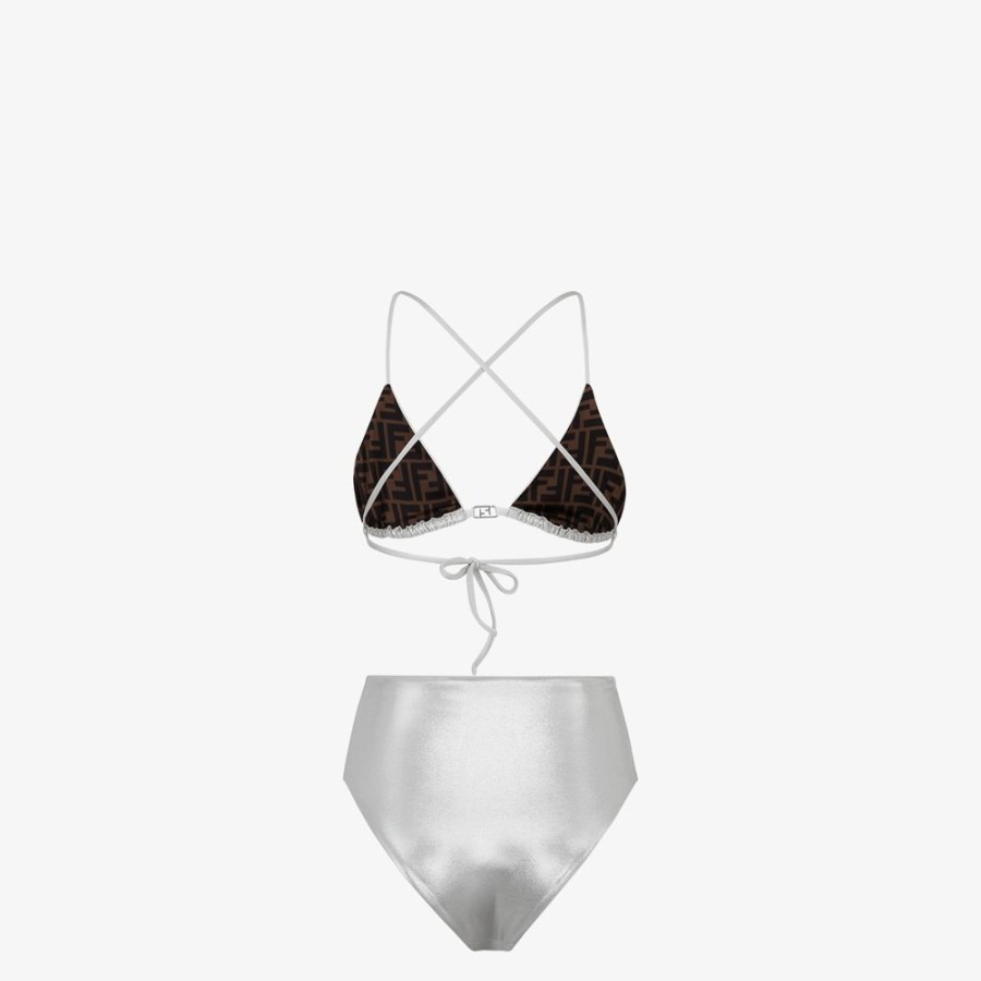 Damen Fendi Swimwear | Bikini Aus Lycra® In Silberfarben