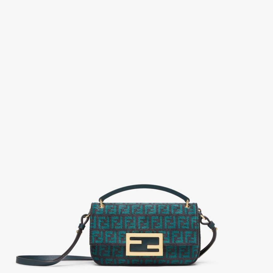 Damen Fendi Mini-Taschen | Pouch Aus Tapestry-Stoff In Dunkelgrun Mit Ff-Muster