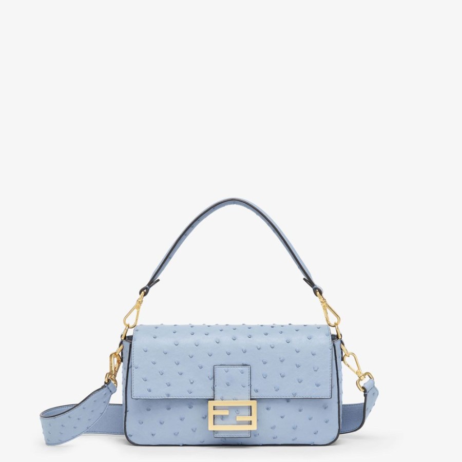 Damen Fendi Schulter- Und Crossbody-Taschen | Tasche Aus Strausenleder In Hellblau