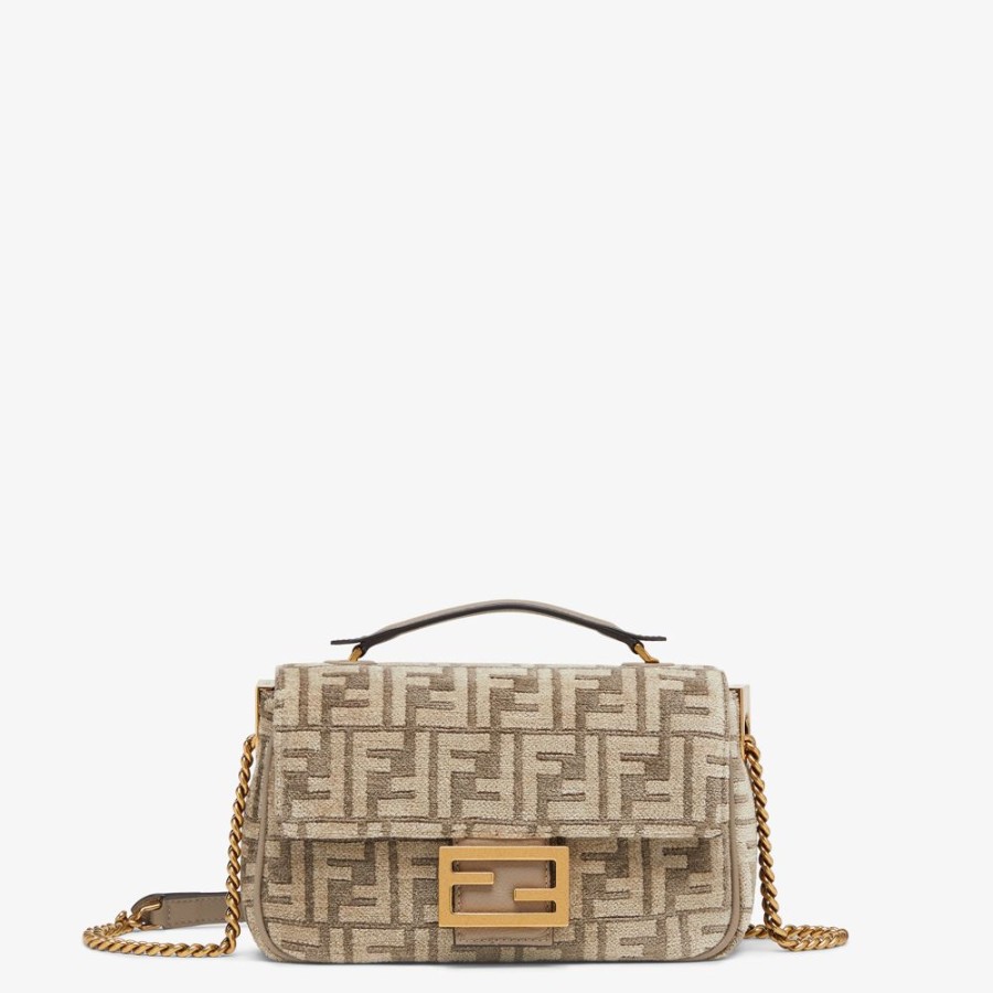 Damen Fendi Schulter- Und Crossbody-Taschen | Tasche Aus Tapestry-Stoff In Taubengrau Mit Ff-Muster