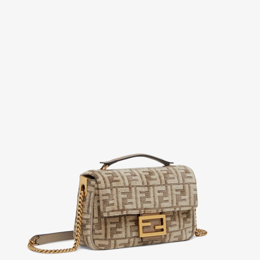 Damen Fendi Schulter- Und Crossbody-Taschen | Tasche Aus Tapestry-Stoff In Taubengrau Mit Ff-Muster