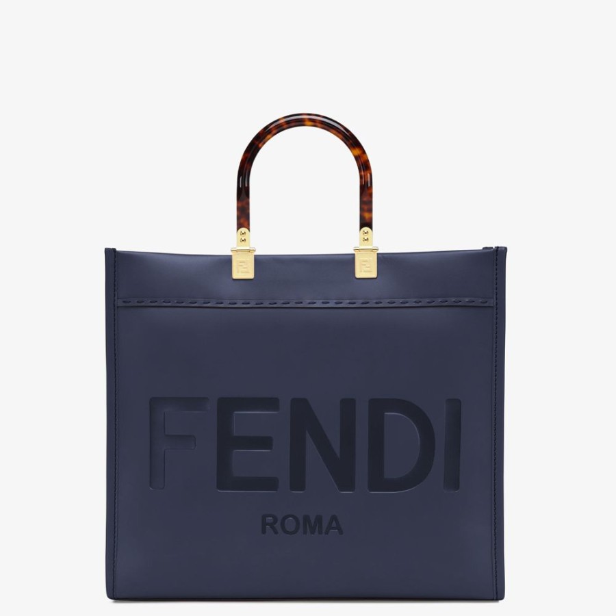 Damen Fendi Shopper-Taschen | Shopper Aus Leder In Dunkelblau