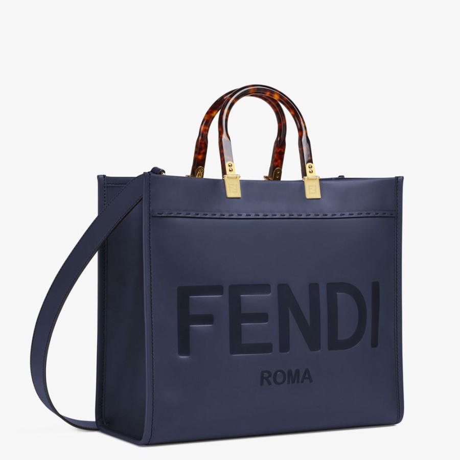 Damen Fendi Shopper-Taschen | Shopper Aus Leder In Dunkelblau