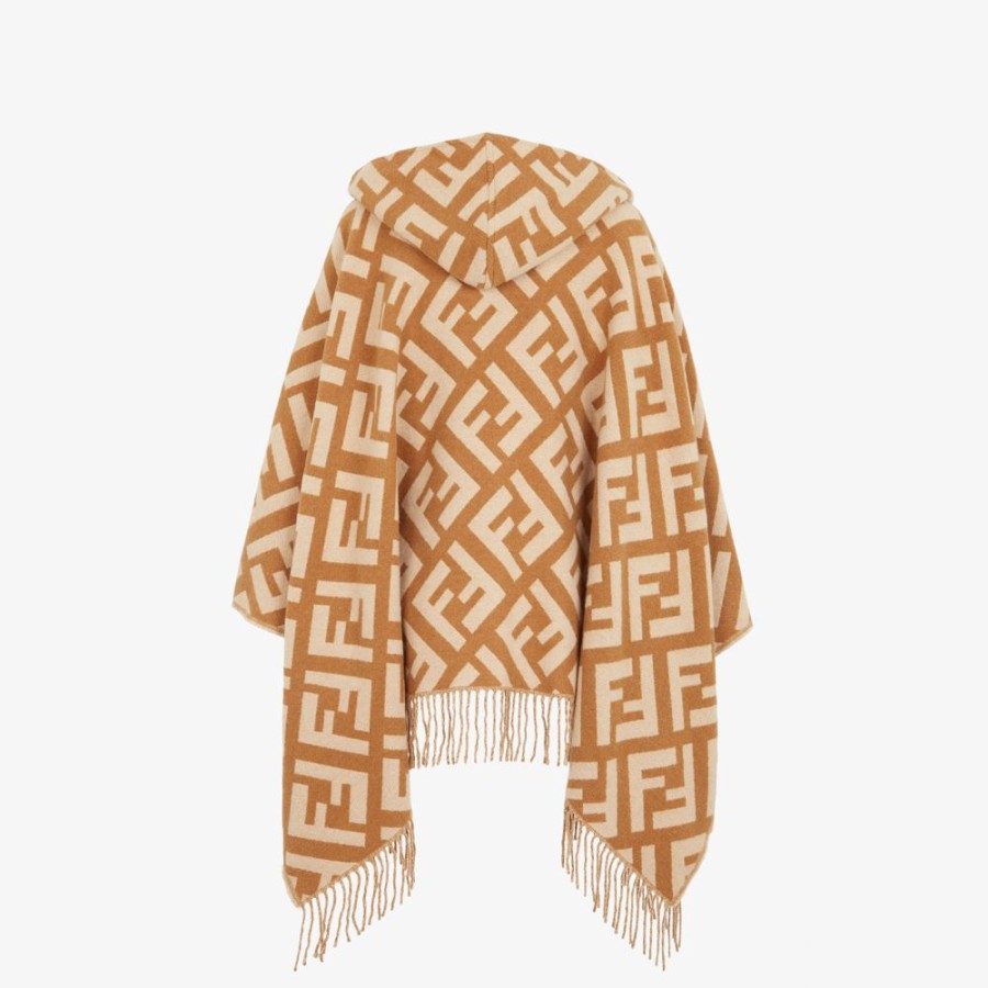 Damen Fendi Schals Und Ponchos | Poncho Aus Kaschmir In Karamellbraun