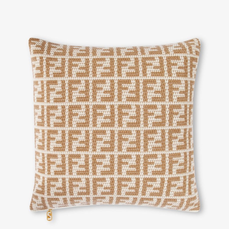 Home Decor & Lifestyle Fendi Textile Accessoires | Kissen Aus Kaschmir In Beige