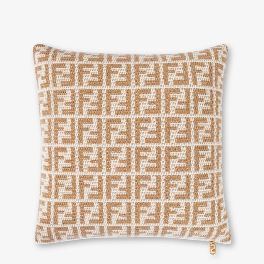 Home Decor & Lifestyle Fendi Textile Accessoires | Kissen Aus Kaschmir In Beige