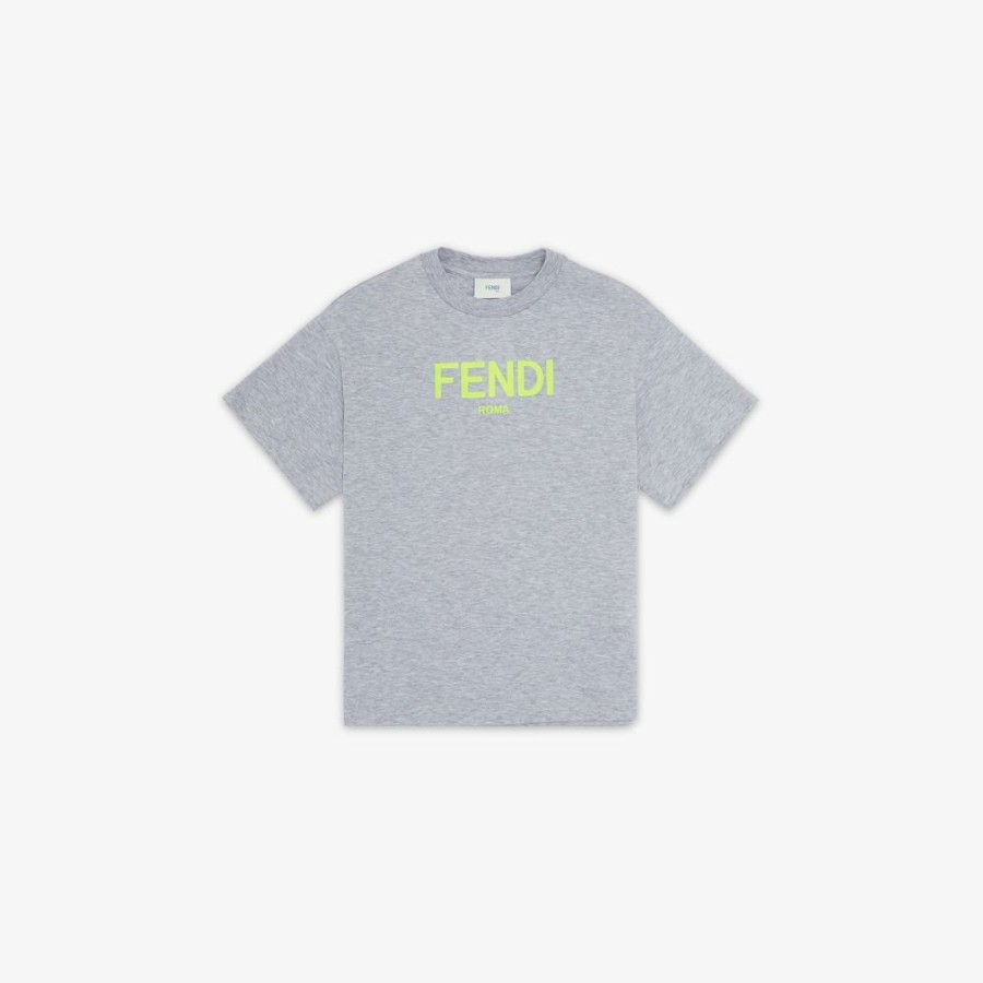 Kids Fendi Ready To Wear | Junior-T-Shirt Aus Jersey In Grau Mit Fluoreszierendem Aufdruck