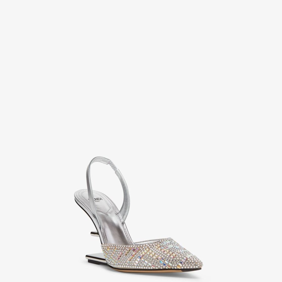 Damen Fendi Pumps Und Slingbacks | Slingback Mit Hohem Absatz Aus Strass In Silberfarben