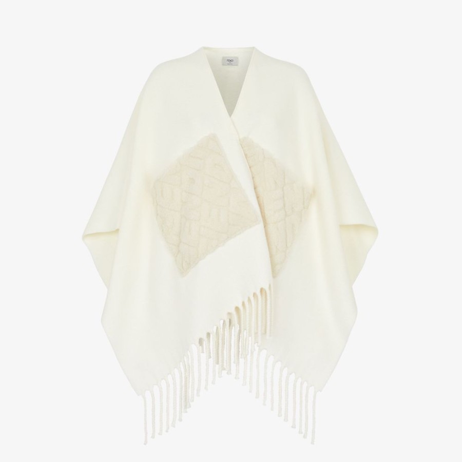 Damen Fendi Schals Und Ponchos | Poncho Aus Wolle In Elfenbeinweis