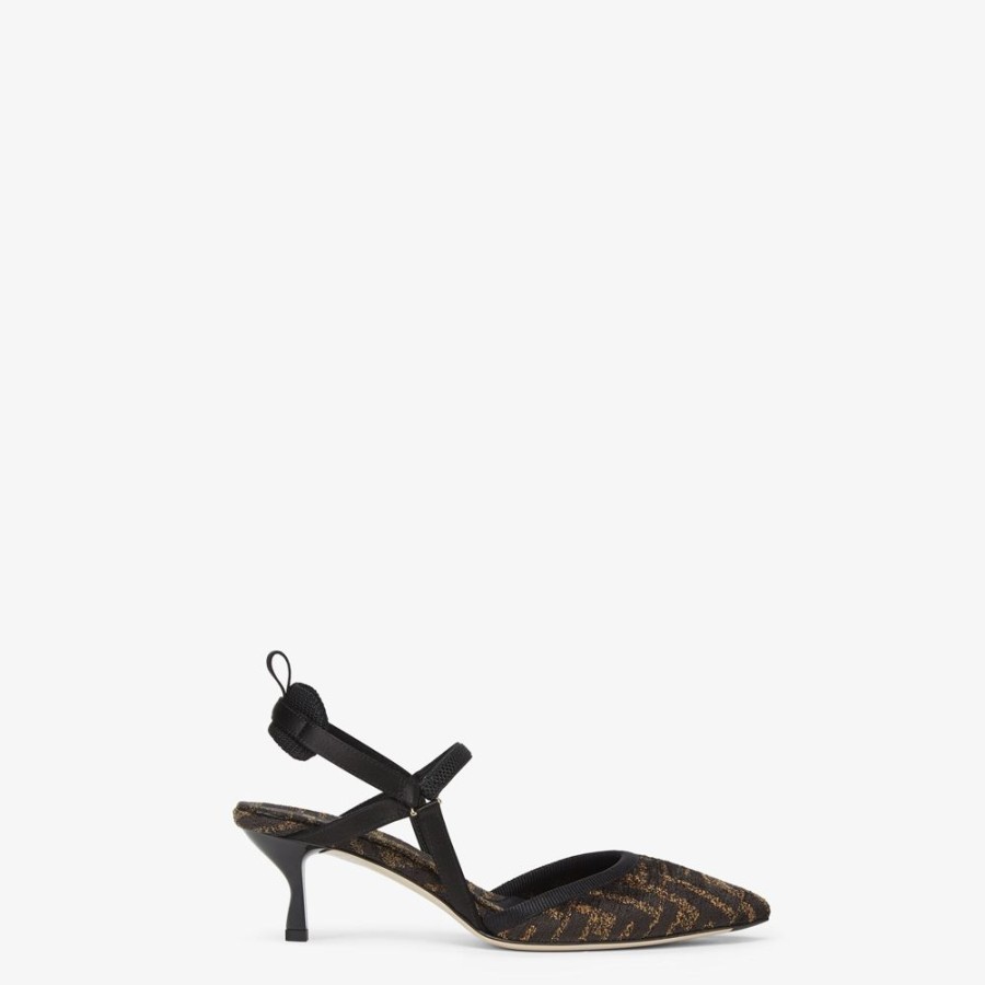 Damen Fendi Pumps Und Slingbacks | Slingback Mit Mittelhohem Absatz Aus Chenille In Schwarz