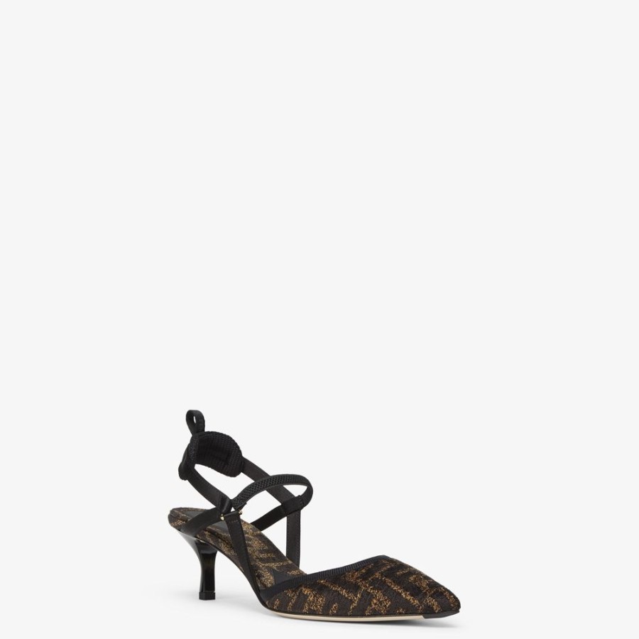 Damen Fendi Pumps Und Slingbacks | Slingback Mit Mittelhohem Absatz Aus Chenille In Schwarz