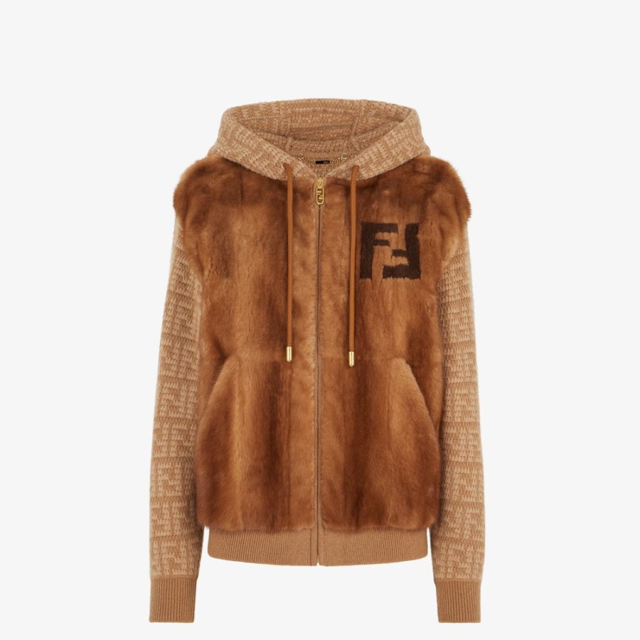 Damen Fendi Mantel Und Oberbekleidung | Blouson Aus Nerzpelz Und Kaschmir In Braun