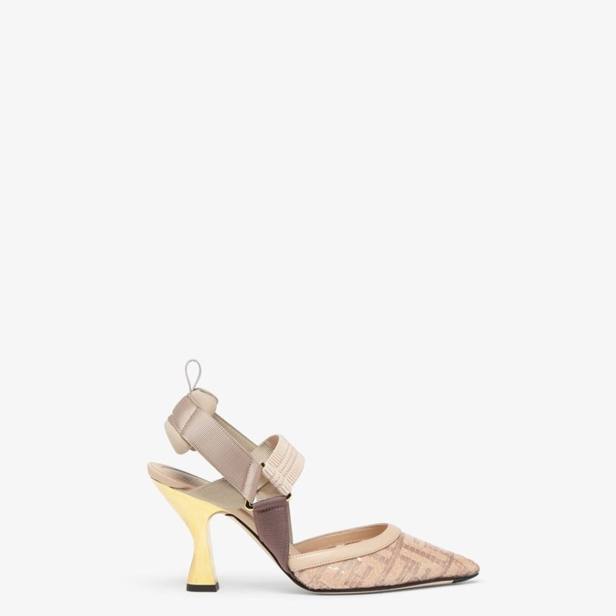 Damen Fendi Pumps Und Slingbacks | Slingback Mit Hohem Absatz Aus Mesh In Rosa