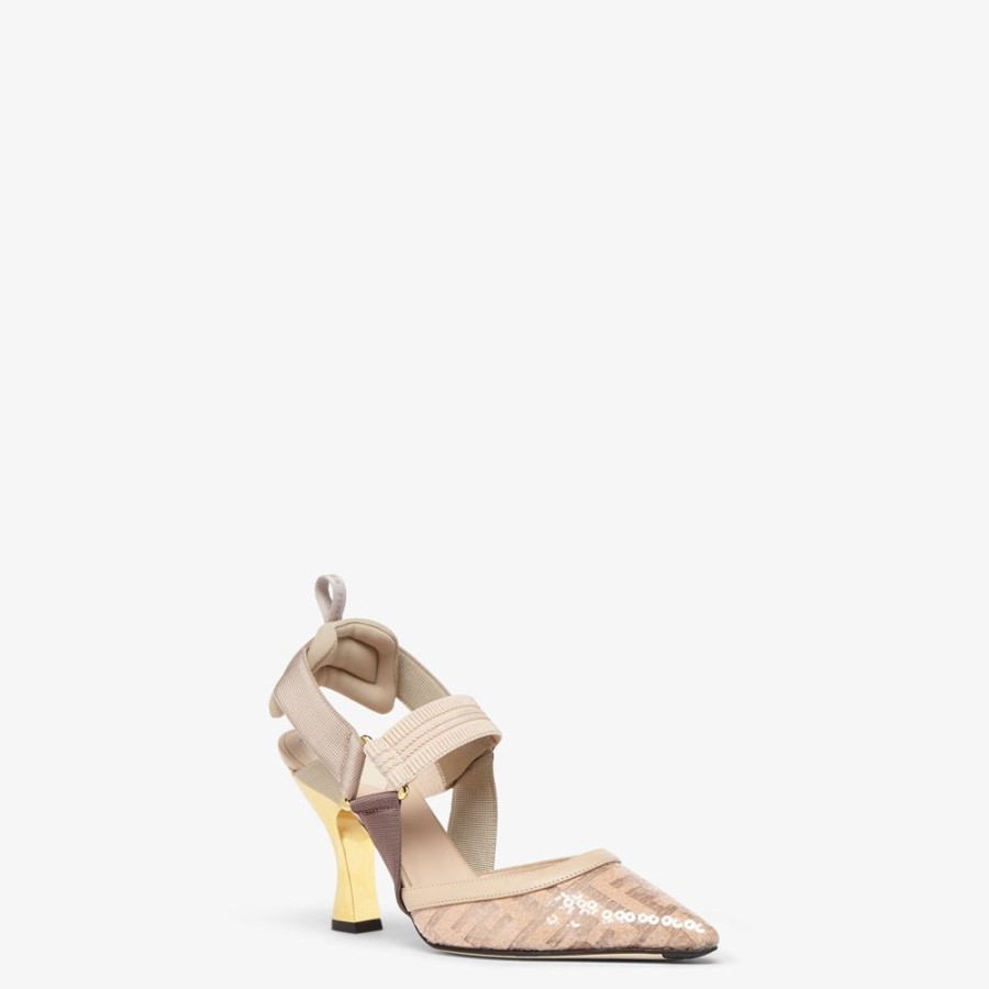 Damen Fendi Pumps Und Slingbacks | Slingback Mit Hohem Absatz Aus Mesh In Rosa