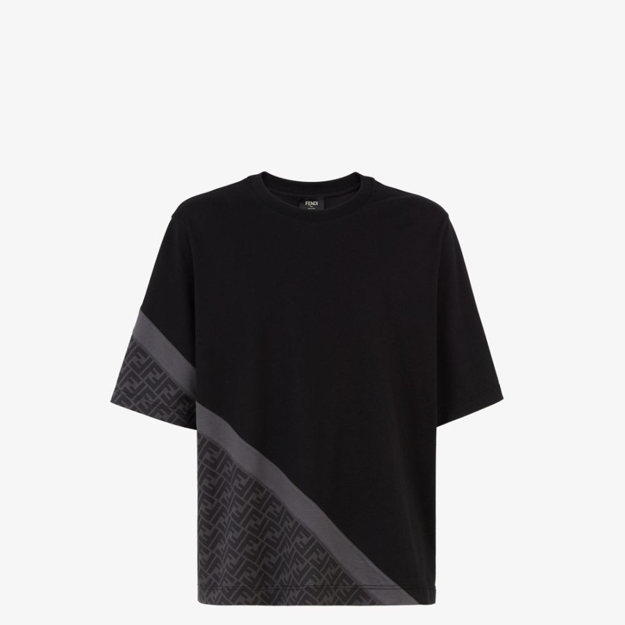 Herren Fendi T-Shirts Und Poloshirts | T-Shirt Fendi Diagonal Aus Jersey In Schwarz