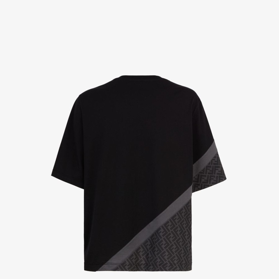 Herren Fendi T-Shirts Und Poloshirts | T-Shirt Fendi Diagonal Aus Jersey In Schwarz