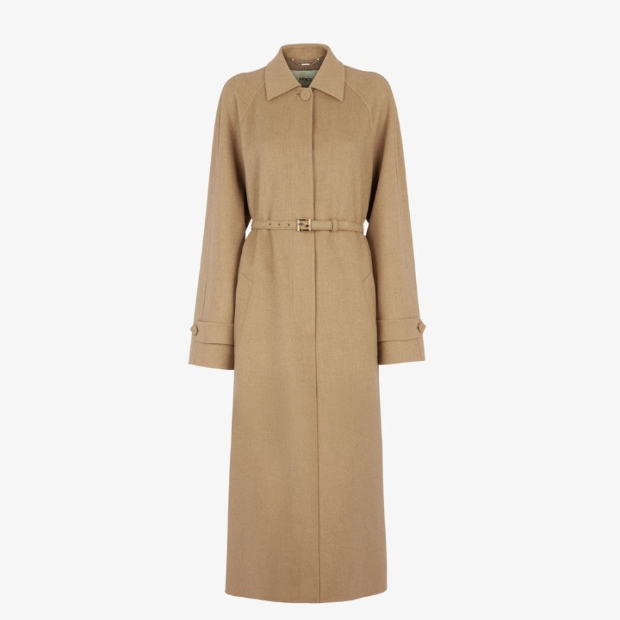 Damen Fendi Mantel Und Oberbekleidung | Trenchcoat Aus Kaschmir In Beige