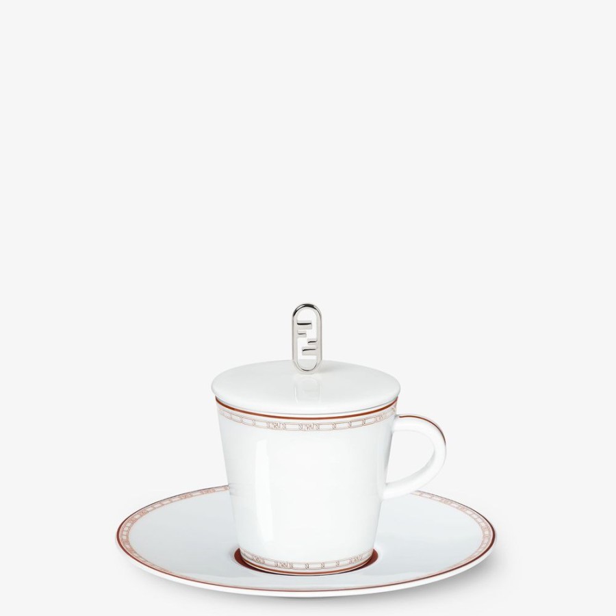 Home Decor & Lifestyle Fendi Tafelgeschirr | Teetasse Aus Porzellan In Weis Und Ziegelrot