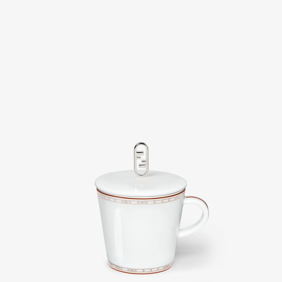 Home Decor & Lifestyle Fendi Tafelgeschirr | Teetasse Aus Porzellan In Weis Und Ziegelrot