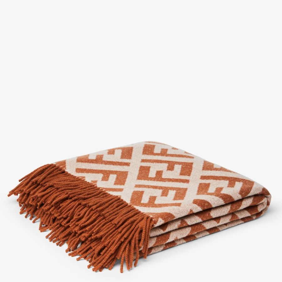 Home Decor & Lifestyle Fendi Textile Accessoires | Decke Aus Kaschmir In Beige Und Ziegelrot